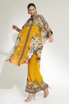 Rajdeep Ranawat_Yellow Silk Printed Floral V Neck Kamara Shirt Tunic  _Online_at_Aza_Fashions