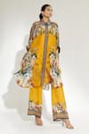 Buy_Rajdeep Ranawat_Yellow Silk Printed Floral V Neck Kamara Shirt Tunic  _Online_at_Aza_Fashions