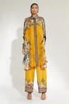 Shop_Rajdeep Ranawat_Yellow Silk Printed Floral V Neck Kamara Shirt Tunic  _Online_at_Aza_Fashions