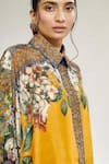 Rajdeep Ranawat_Yellow Silk Printed Floral V Neck Kamara Shirt Tunic  _at_Aza_Fashions