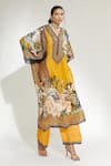 Buy_Rajdeep Ranawat_Yellow Silk Floral V Neck Olivia Kaftan Dress_at_Aza_Fashions