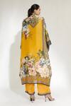 Shop_Rajdeep Ranawat_Yellow Silk Floral V Neck Olivia Kaftan Dress_at_Aza_Fashions