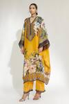 Buy_Rajdeep Ranawat_Yellow Silk Floral V Neck Olivia Kaftan Dress_Online_at_Aza_Fashions