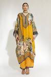 Shop_Rajdeep Ranawat_Yellow Silk Floral V Neck Olivia Kaftan Dress_Online_at_Aza_Fashions