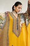 Rajdeep Ranawat_Yellow Silk Floral V Neck Olivia Kaftan Dress_at_Aza_Fashions