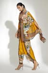 Rajdeep Ranawat_Yellow Silk Printed Floral V Neck Chloe Cape  _Online_at_Aza_Fashions