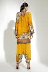 Shop_Rajdeep Ranawat_Yellow Silk Printed Floral Band Collar Reza Short Kurta  _at_Aza_Fashions