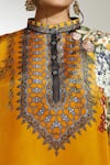 Buy_Rajdeep Ranawat_Yellow Silk Printed Floral Band Collar Reza Short Kurta  _Online_at_Aza_Fashions