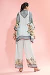 Shop_Rajdeep Ranawat_Blue Silk Floral Band Collar Chanel Printed Poncho Tunic_at_Aza_Fashions