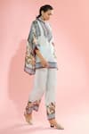Rajdeep Ranawat_Blue Silk Floral Band Collar Chanel Printed Poncho Tunic_Online_at_Aza_Fashions