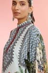 Shop_Rajdeep Ranawat_Blue Silk Floral Band Collar Chanel Printed Poncho Tunic_Online_at_Aza_Fashions