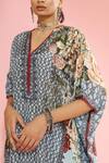 Rajdeep Ranawat_Blue Silk Printed Floral V Neck Kaliza Kaftan  _at_Aza_Fashions