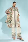 Buy_Rajdeep Ranawat_Beige Silk Printed Floral V Neck Kamara Shirt Tunic  _at_Aza_Fashions