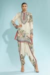 Buy_Rajdeep Ranawat_Beige Silk Printed Floral Band Collar Reza Short Kurta _at_Aza_Fashions