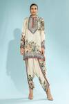 Shop_Rajdeep Ranawat_Beige Silk Printed Floral Band Collar Reza Short Kurta _Online_at_Aza_Fashions