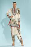 Buy_Rajdeep Ranawat_Beige Satin Printed Floral Sonth Dhoti Pant  _at_Aza_Fashions