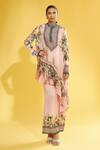 Buy_Rajdeep Ranawat_Peach Silk Floral Shirt Collar Bijili Asymmetric Tunic_Online_at_Aza_Fashions