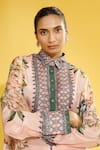 Shop_Rajdeep Ranawat_Peach Silk Floral Shirt Collar Bijili Asymmetric Tunic_Online_at_Aza_Fashions