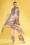 Buy_Rajdeep Ranawat_Peach Silk Printed Floral Band Collar Navya Draped Tunic For Women_at_Aza_Fashions