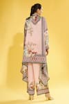 Shop_Rajdeep Ranawat_Peach Silk Printed Floral Band Collar Navya Draped Tunic For Women_at_Aza_Fashions