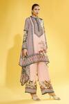 Rajdeep Ranawat_Peach Silk Printed Floral Band Collar Navya Draped Tunic For Women_Online_at_Aza_Fashions