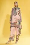 Buy_Rajdeep Ranawat_Peach Silk Printed Floral Band Collar Navya Draped Tunic For Women_Online_at_Aza_Fashions