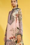 Rajdeep Ranawat_Peach Silk Printed Floral Band Collar Navya Draped Tunic For Women_at_Aza_Fashions