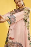 Rajdeep Ranawat_Peach Silk Printed Floral Round Aafreen Asymmetric Tunic For Women_at_Aza_Fashions