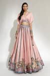 Buy_Rajdeep Ranawat_Peach Dupion Printed Floral V Neck Leela Skirt Set  _Online_at_Aza_Fashions