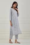 Priya Chaudhary_Grey Cotton Straight Fit Embroidered Kurta_Online_at_Aza_Fashions