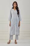 Buy_Priya Chaudhary_Grey Straight Fit Cotton Pant_at_Aza_Fashions