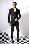 Buy_Aashiana_Black Italian Imported Fabric Plain Diagonal Cut Suit And Pant Set  _at_Aza_Fashions