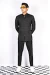 Shop_Aashiana_Black Italian Imported Fabric Mandarin Collar Suit And Pant Set_Online_at_Aza_Fashions