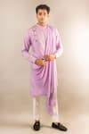 Buy_Aashiana_Purple Cotton Silk Satin Woven Geometric Draped Kurta Set  _at_Aza_Fashions