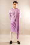 Shop_Aashiana_Purple Cotton Silk Satin Woven Geometric Draped Kurta Set  _at_Aza_Fashions