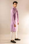 Aashiana_Purple Cotton Silk Satin Woven Geometric Draped Kurta Set  _Online_at_Aza_Fashions