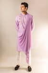 Shop_Aashiana_Purple Cotton Silk Satin Woven Geometric Draped Kurta Set  _Online_at_Aza_Fashions