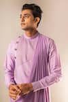 Aashiana_Purple Cotton Silk Satin Woven Geometric Draped Kurta Set  _at_Aza_Fashions