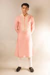 Shop_Aashiana_Pink Cotton Silk Satin Embroidery Mirror Kurta Set  _at_Aza_Fashions