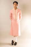 Aashiana_Pink Cotton Silk Satin Embroidery Mirror Kurta Set  _Online_at_Aza_Fashions