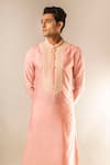 Buy_Aashiana_Pink Cotton Silk Satin Embroidery Mirror Kurta Set  _Online_at_Aza_Fashions