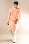 Buy_Aashiana_Peach Cotton Silk Satin Embroidered Bundi And Kurta Set_at_Aza_Fashions