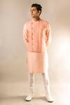 Aashiana_Peach Cotton Silk Satin Embroidered Bundi And Kurta Set_Online_at_Aza_Fashions