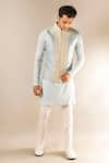 Buy_Aashiana_Blue Cotton Silk Satin Embroidery Mirror Bundi And Kurta Set  _at_Aza_Fashions