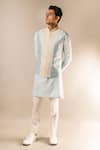 Aashiana_Blue Cotton Silk Satin Embroidery Mirror Bundi And Kurta Set  _Online_at_Aza_Fashions