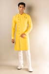 Buy_Aashiana_Yellow Cotton Silk Satin Plain Pintuck Kurta Set  _at_Aza_Fashions