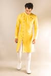 Shop_Aashiana_Yellow Cotton Silk Satin Plain Pintuck Kurta Set  _at_Aza_Fashions