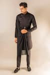 Aashiana_Black Cotton Silk Satin Plain Draped Kurta And Pant Set  _Online_at_Aza_Fashions