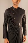 Buy_Aashiana_Black Cotton Silk Satin Plain Draped Kurta And Pant Set  _Online_at_Aza_Fashions