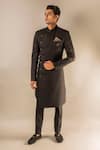 Buy_Aashiana_Black Italian Imported Fabric Plain Mandarin Collar Bandhgala Set  _at_Aza_Fashions